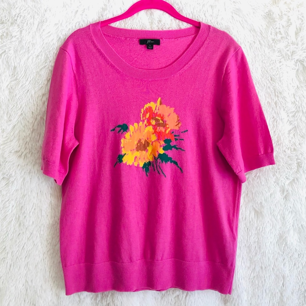 NWOT J. Crew light pink knit flower top blouse L